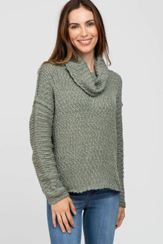 Light Olive Popcorn Knit Cowl Neck Sweater sold by Pinkblush