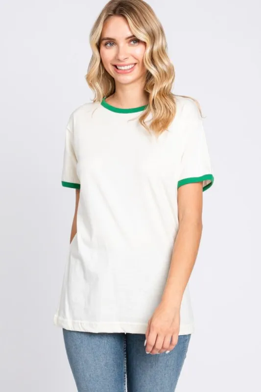 Green Cream Short Sleeve Ringer Tee sold by Pinkblush