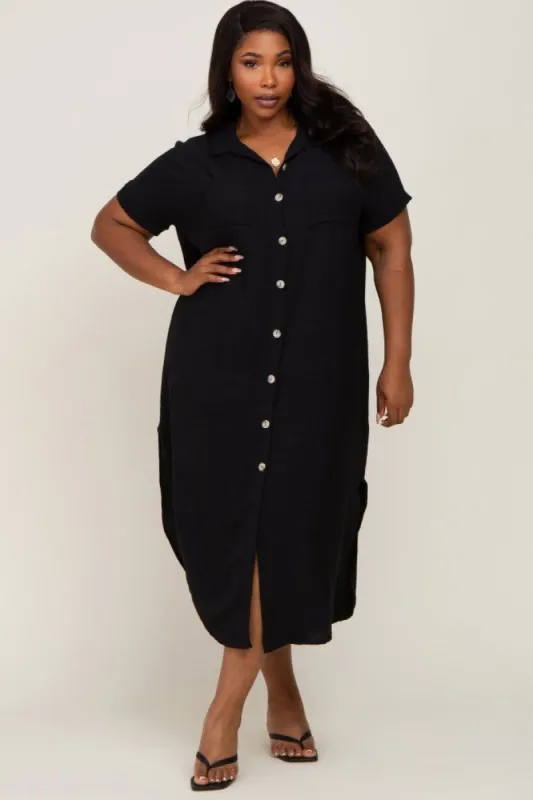 Black Button Down Hi Low Plus Maxi Dress sold by Pinkblush
