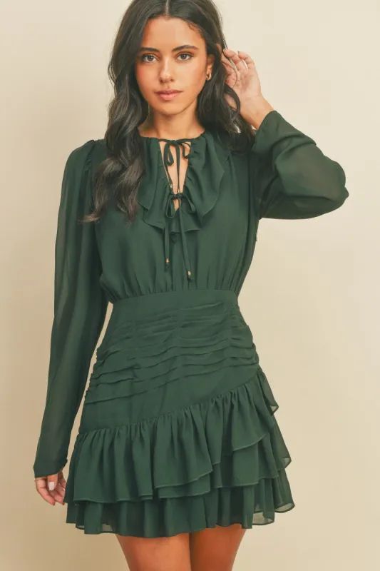 Green Ruffle Ruched Mini Dress sold by Pinkblush