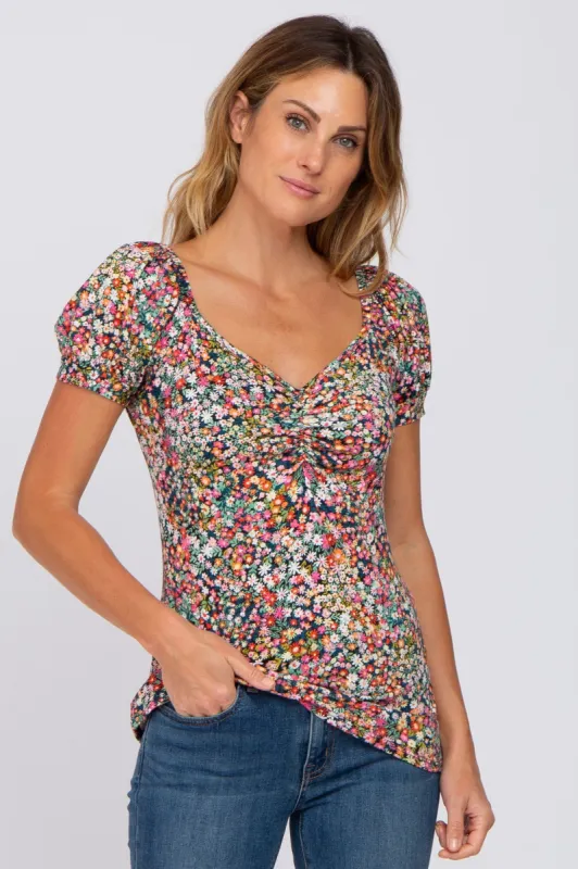 Black Floral Sweetheart Neck Top sold by Pinkblush