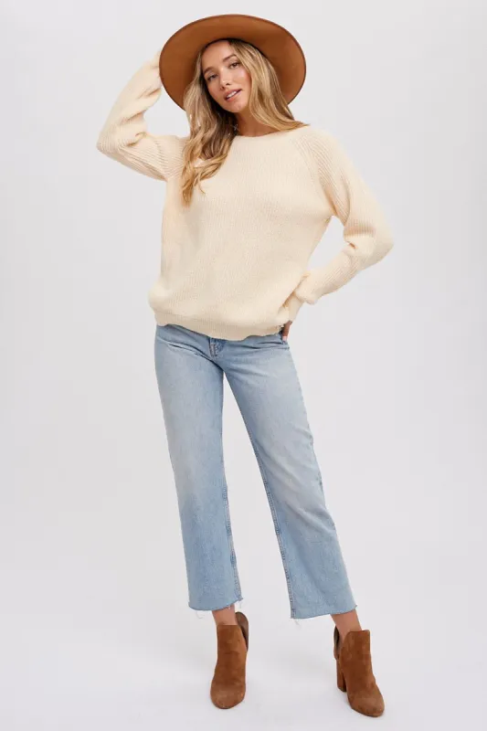 Cream Back Cutout Lace Accent Sweater sold by Pinkblush