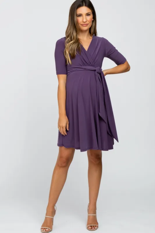 Plum Waist Tie Maternity Nursing Dress sold by Pinkblush
