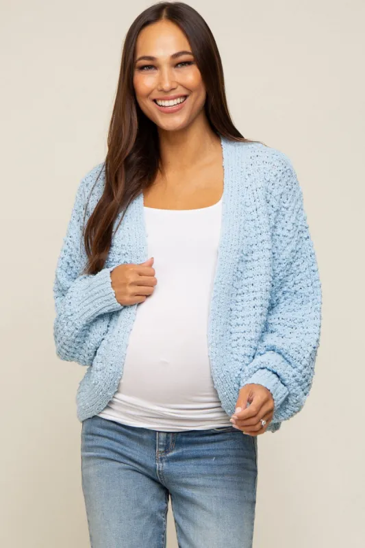 Light Blue Cropped Chunky Open Knit Maternity Cardigan sold by Pinkblush