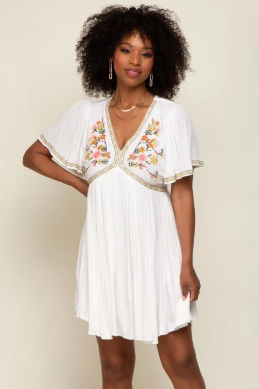Ivory Embroidered V-Neck Dress sold by Pinkblush