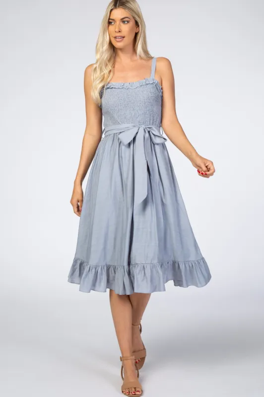 Blue Ruffle Smocked Dress sold by Pinkblush