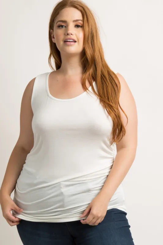 PinkBlush White Ruched Fitted Plus Tank Top sold by Pinkblush