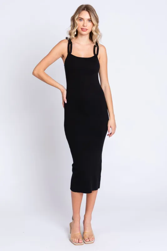 Black Ribbed Chain Link Strap Midi Dress sold by Pinkblush