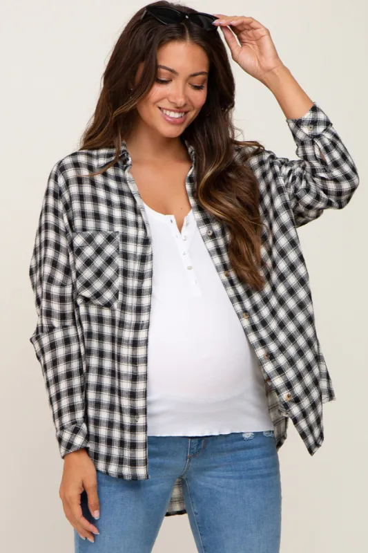 Black Plaid Flannel Maternity Top sold by Pinkblush