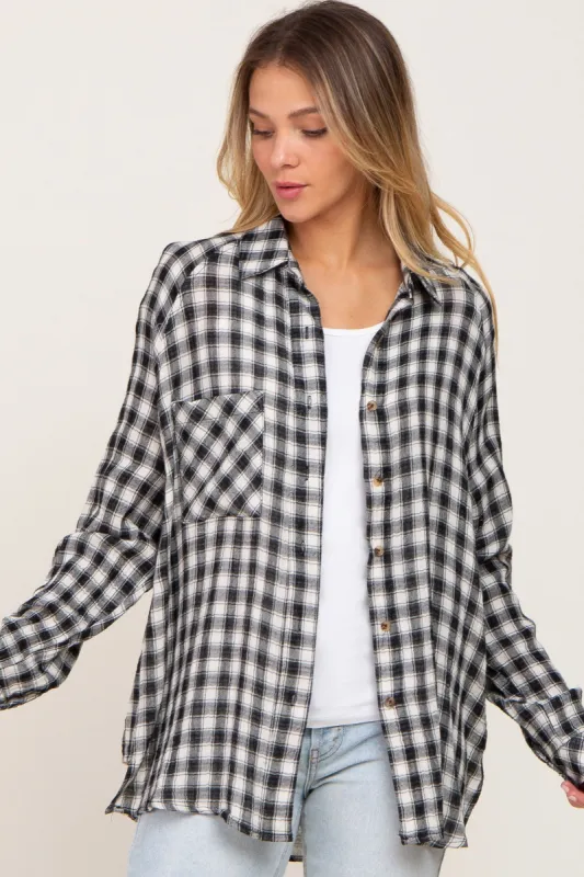 Black Plaid Flannel Top sold by Pinkblush