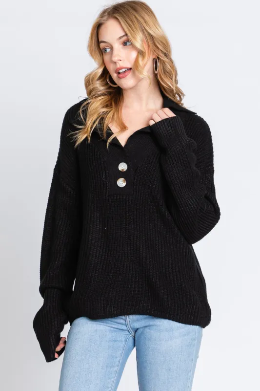 Black Chunky Knit Front Button Sweater sold by Pinkblush