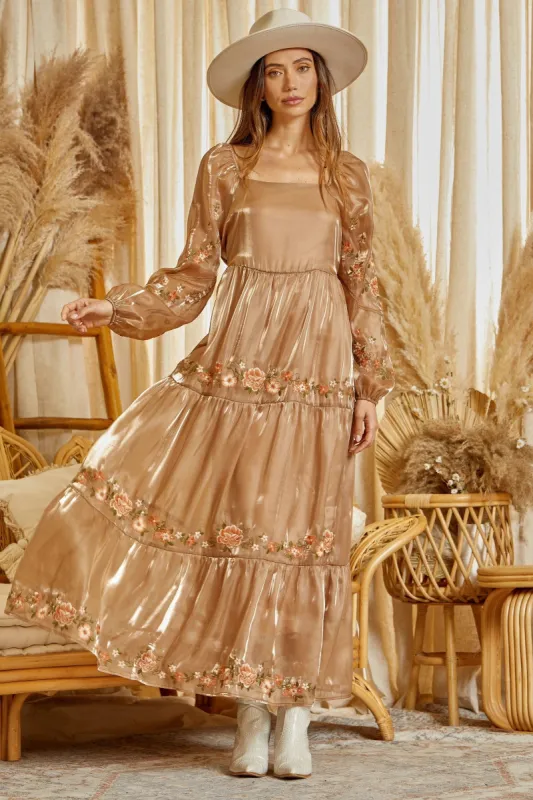 Mocha Floral Maxi Dress sold by Pinkblush