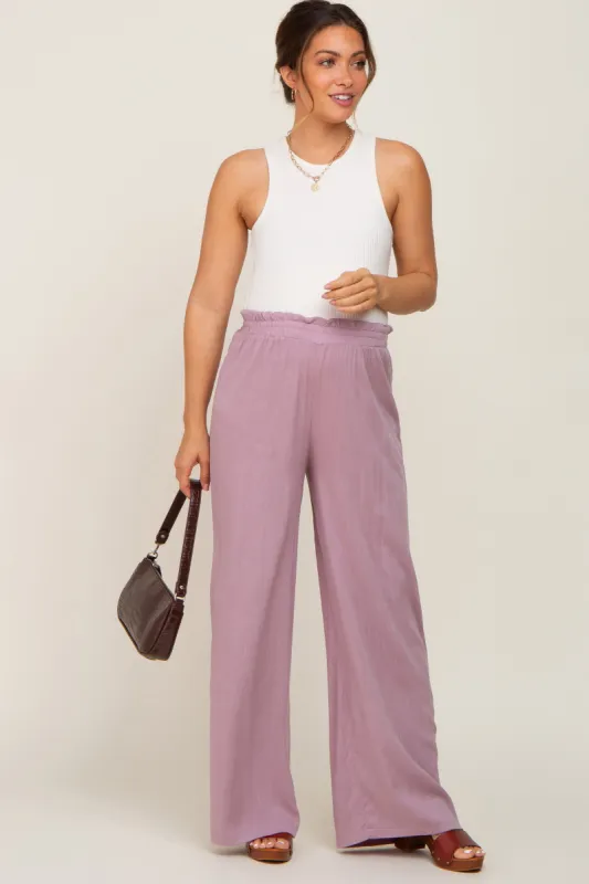Mauve Basic Elastic Waist Wide Leg Maternity Pants sold by Pinkblush