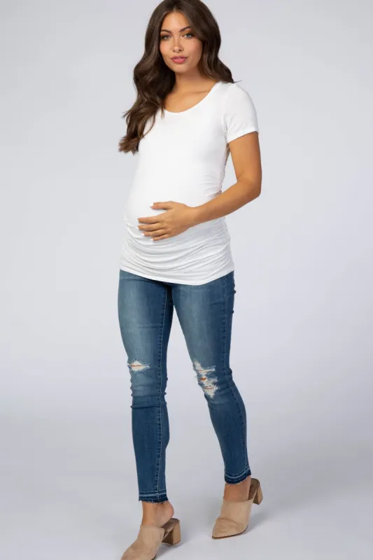 Navy Blue Distressed Raw Hem Maternity Jeans sold by Pinkblush