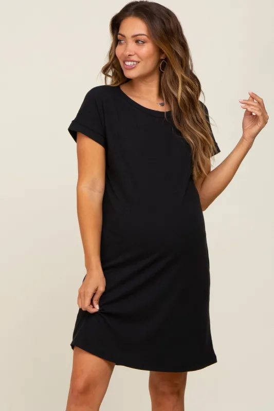 Black Ribbed Pocketed Maternity Dress sold by Pinkblush