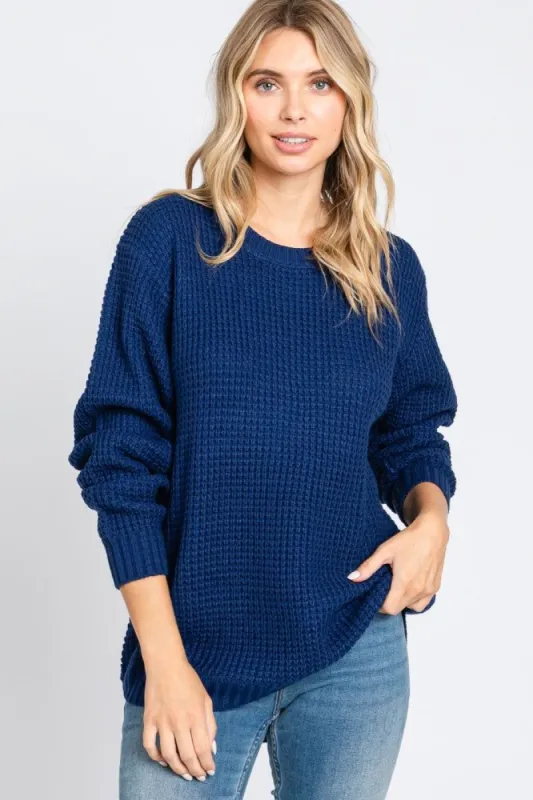 Navy Knit Pullover Sweater sold by Pinkblush
