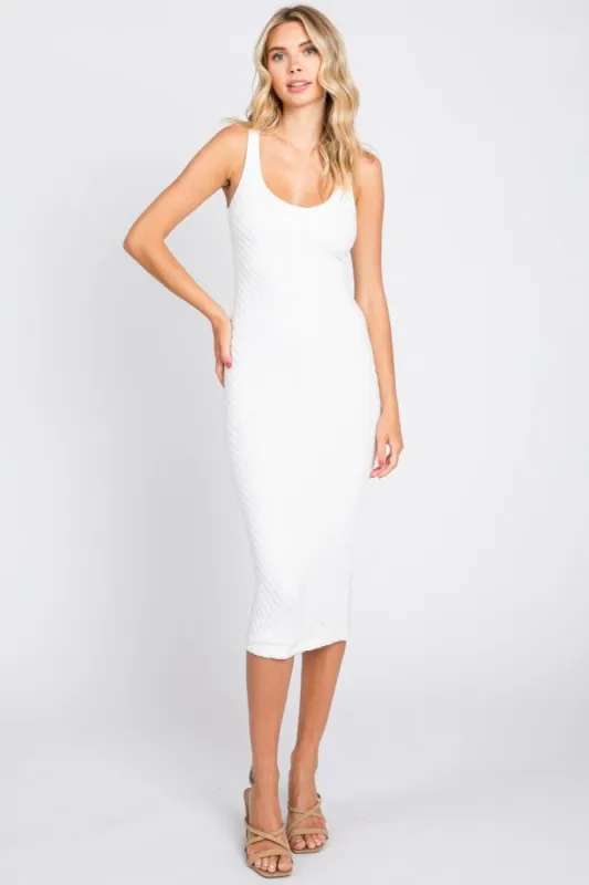 White Textured Knit Sleeveless Midi Dress sold by Pinkblush