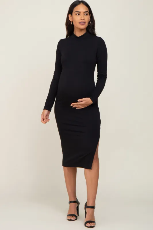 Black Mock Neck Maternity Long Sleeve Dress sold by Pinkblush