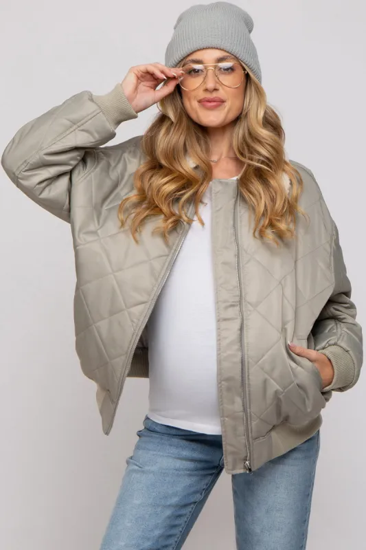 Light Olive Quilted Sherpa Collar Maternity Jacket sold by Pinkblush