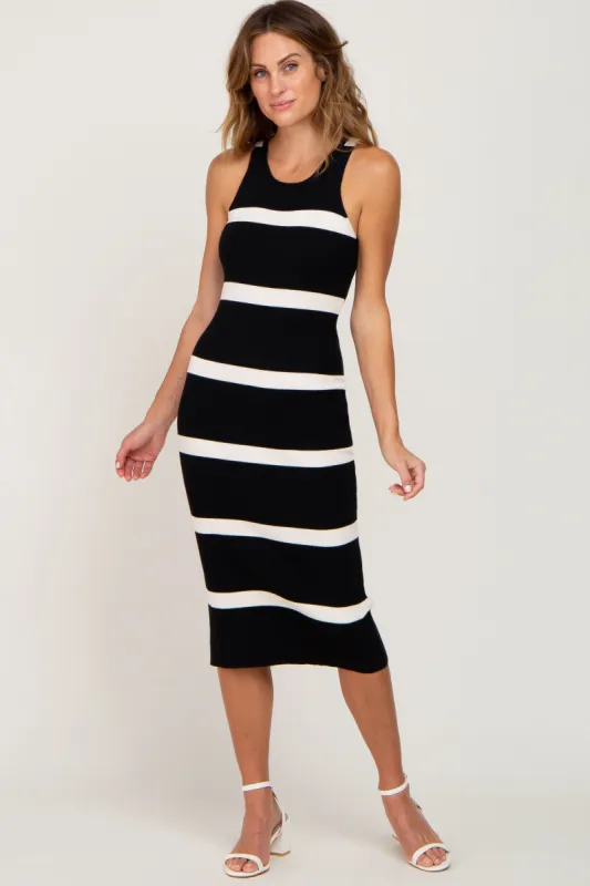 Black Striped Sleeveless Sweater Midi Dress sold by Pinkblush