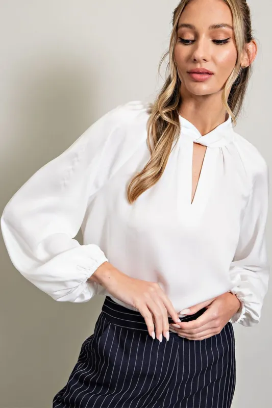 White Satin Cutout Blouse sold by Pinkblush