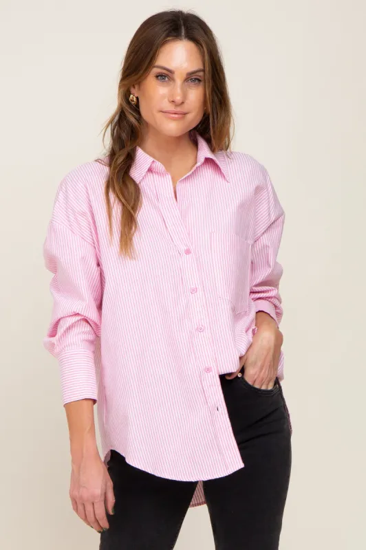 Pink Striped Button Down Front Pocket Top sold by Pinkblush