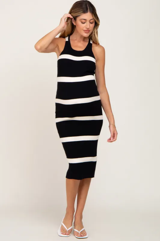 Black Striped Sleeveless Sweater Maternity Midi Dress sold by Pinkblush