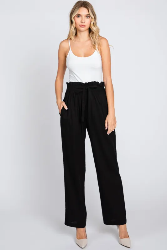 Black Ruffle Tie Waist Linen Pants sold by Pinkblush