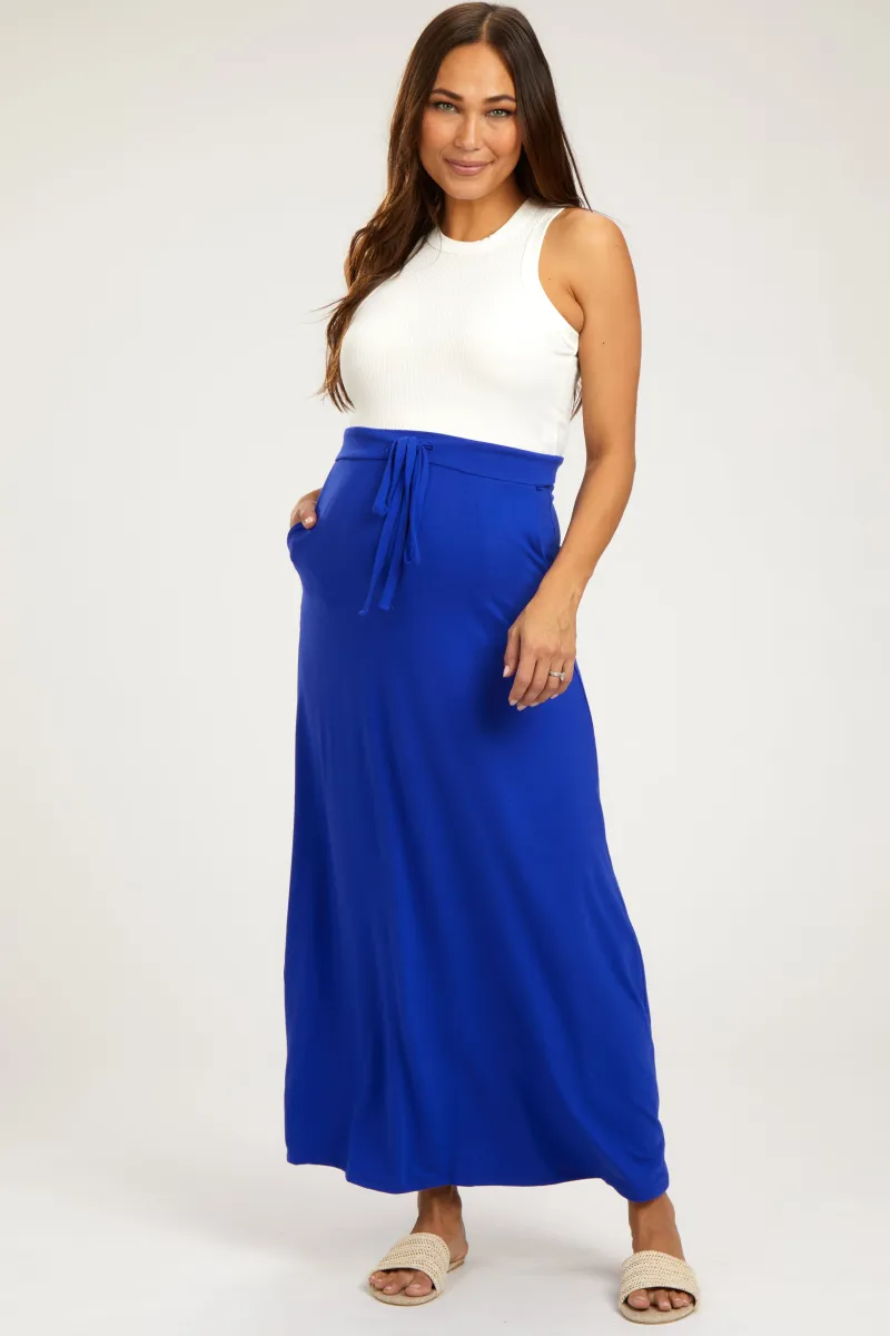 Royal Blue Drawstring Maternity Maxi Skirt sold by Pinkblush