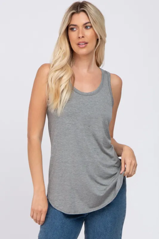 Heather Grey Curved Hem Tank Top sold by Pinkblush