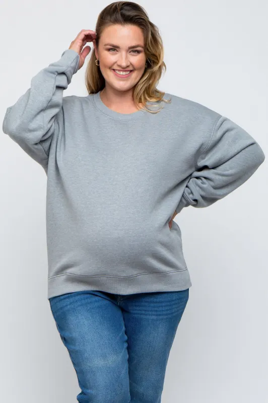Heather Grey Soft Knit Fleece Lined Maternity Plus Sweatshirt sold by Pinkblush