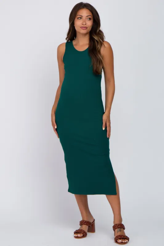 Green Ribbed Maternity Midi Dress sold by Pinkblush