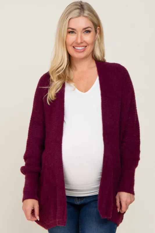 Plum Brushed Knit Dolman Sleeve Maternity Cardigan sold by Pinkblush