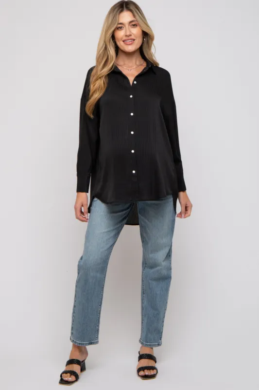 Black Striped Button Up Maternity Top sold by Pinkblush