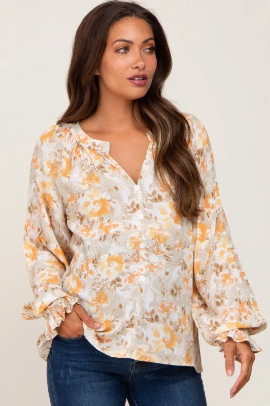 Sage Floral Long Sleeve Maternity Blouse sold by Pinkblush