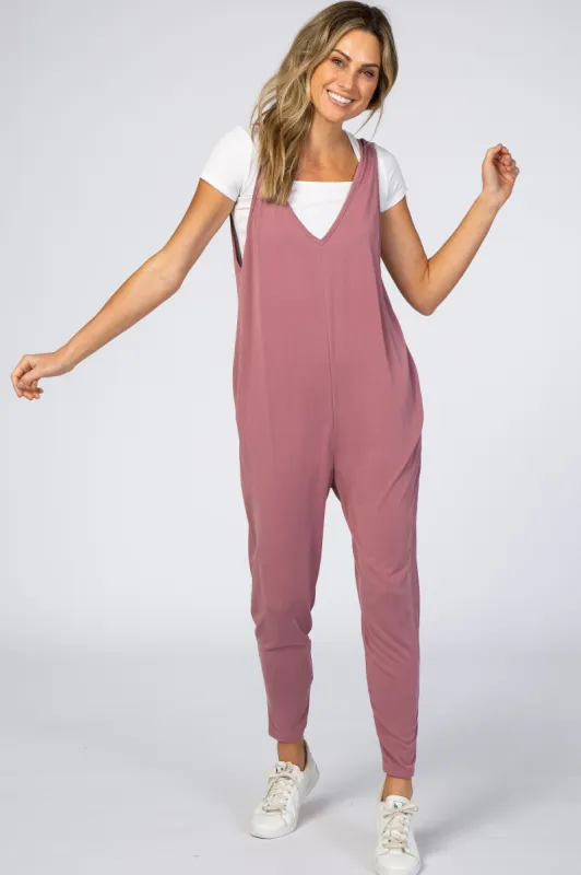 Mauve V-Neck Jumpsuit sold by Pinkblush