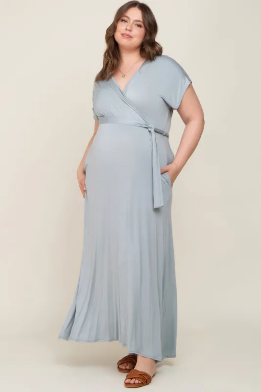 Dark Mint Basic Maternity Plus Wrap Maxi Dress sold by Pinkblush