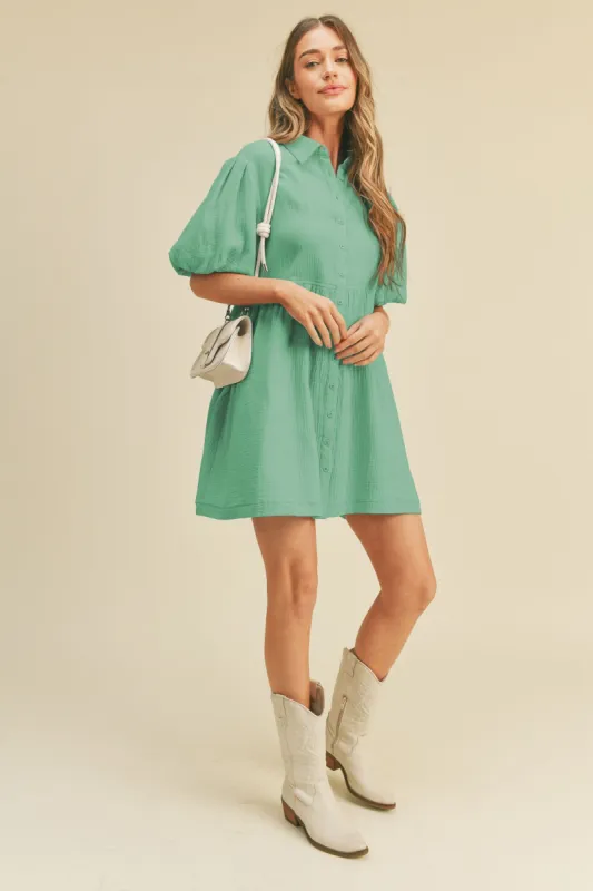Minty Collared Button Up Dress sold by Pinkblush