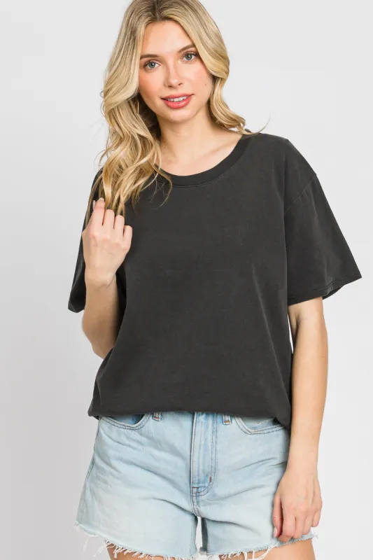 Black Faded Basic T-Shirt sold by Pinkblush