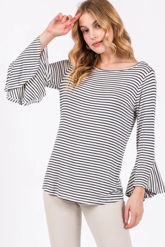 Navy Blue Striped 3/4 Sleeve Top sold by Pinkblush