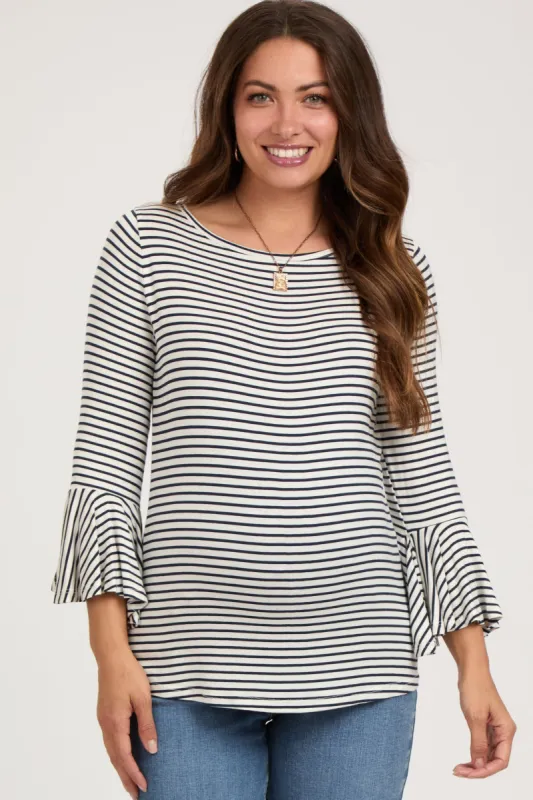 Navy Blue Striped Maternity 3/4 Sleeve Top sold by Pinkblush