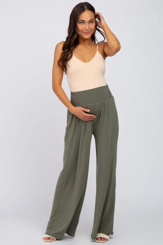 Olive Smocked Wide Leg Maternity Pants sold by Pinkblush