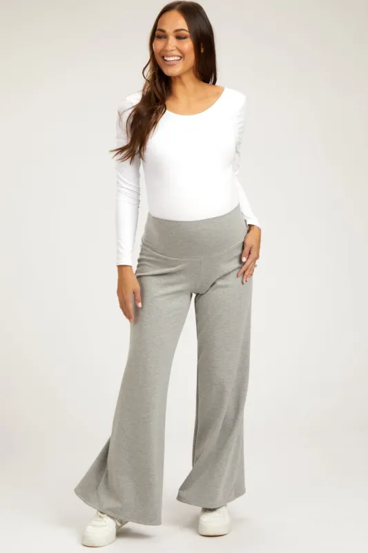 Heather Grey French Terry Wide Leg Maternity Lounge Pants sold by Pinkblush