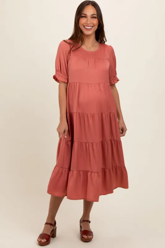 Salmon Short Sleeve Maternity Dress sold by Pinkblush