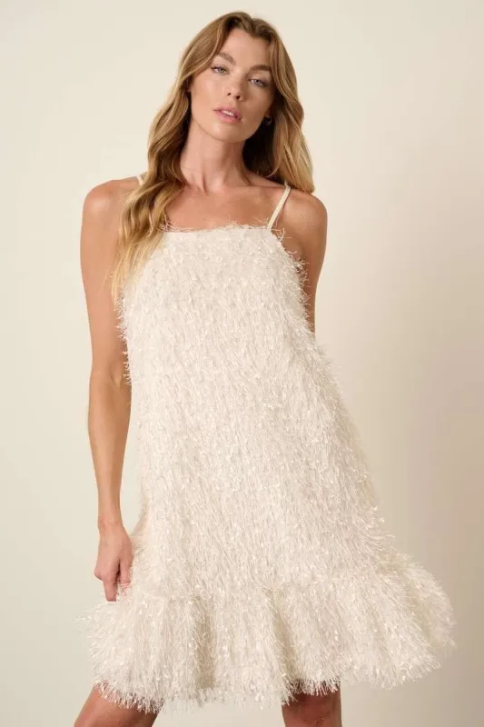 Ivory Feather Tank Mini Dress sold by Pinkblush