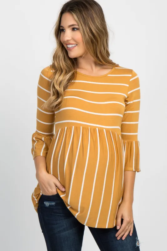 PinkBlush Mustard Striped Peplum Ruffle Maternity Top sold by Pinkblush