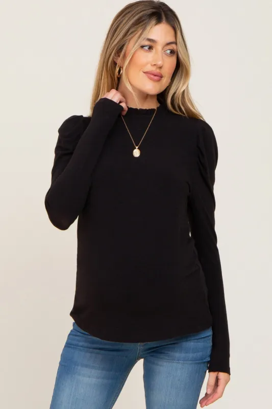 Black Ruffled Mock Neck Long Sleeve Maternity Top sold by Pinkblush
