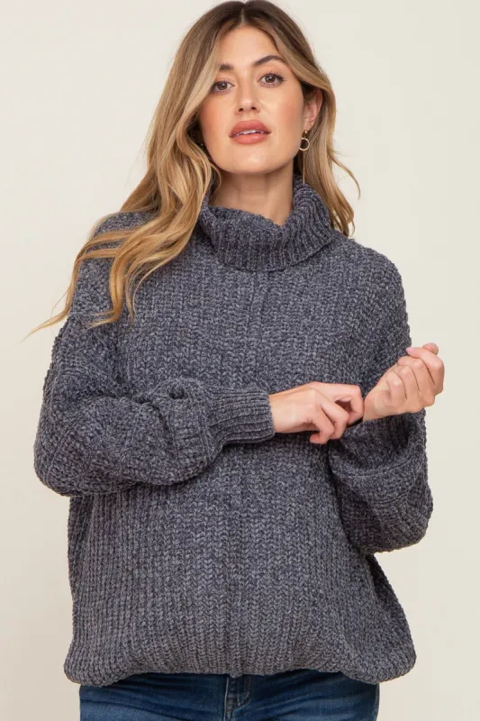 Charcoal Soft Chenille Turtle Neck Maternity Sweater sold by Pinkblush