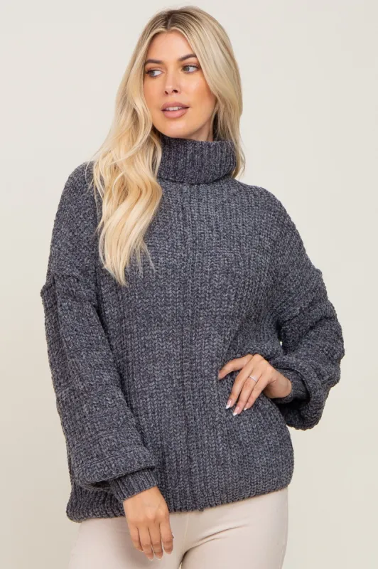 Charcoal Soft Chenille Turtle Neck Sweater sold by Pinkblush