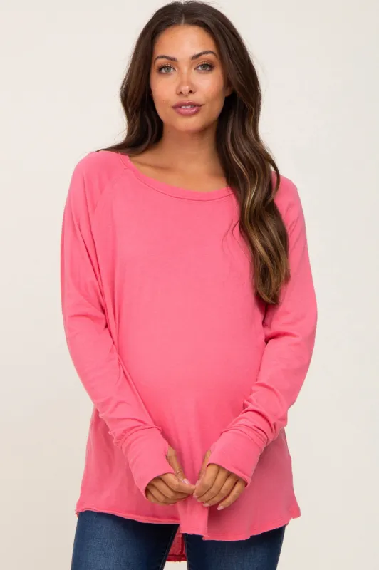 Fuchsia Distressed Seam Maternity Long Sleeve Top sold by Pinkblush